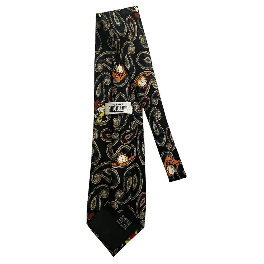 Paws Addiction Vintage Garfield Odie Black Green Red Plaid Paisley Novelty Tie